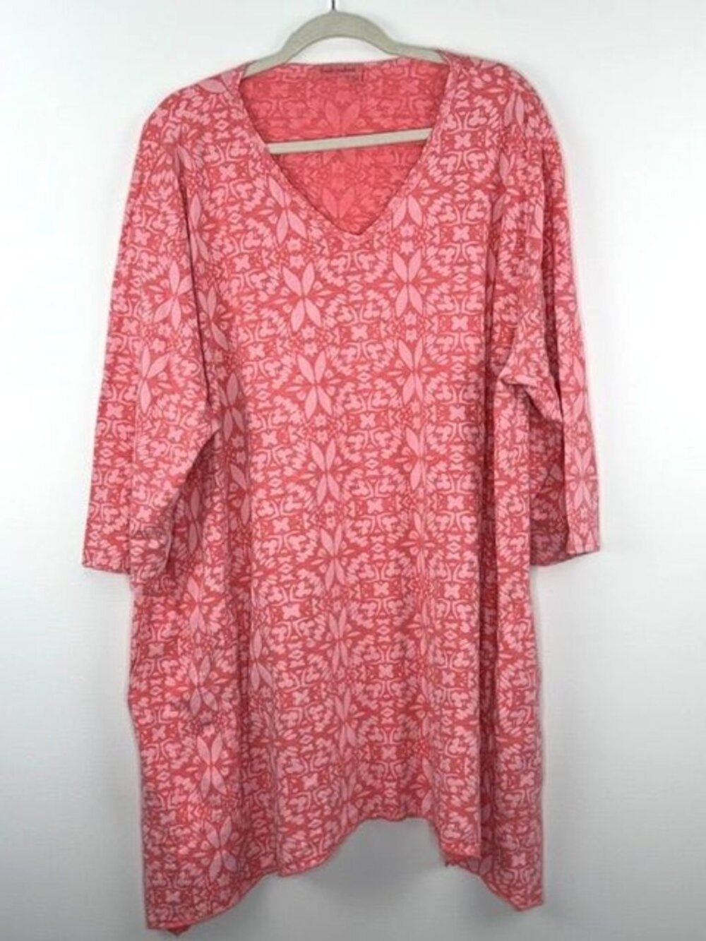 Fresh Produce Women's Pink 100% Cotton Printed 3/4 Sleeve V Neck Tunic Size 3X